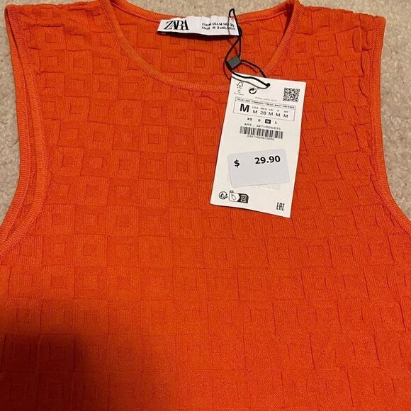 NWT Zara Tank Knit Textured Orange - Picture 3 of 4